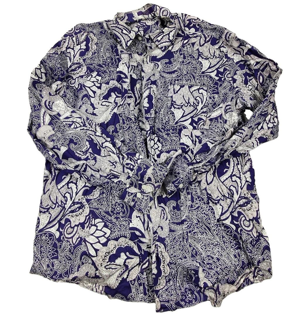 Shirt Mens XL Purple Paisley Long Sleeve Button Up Cotton Casual Woven